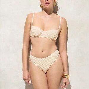NWT and liner, J. Crew sunny crochet bikini bottom in antique white, medium